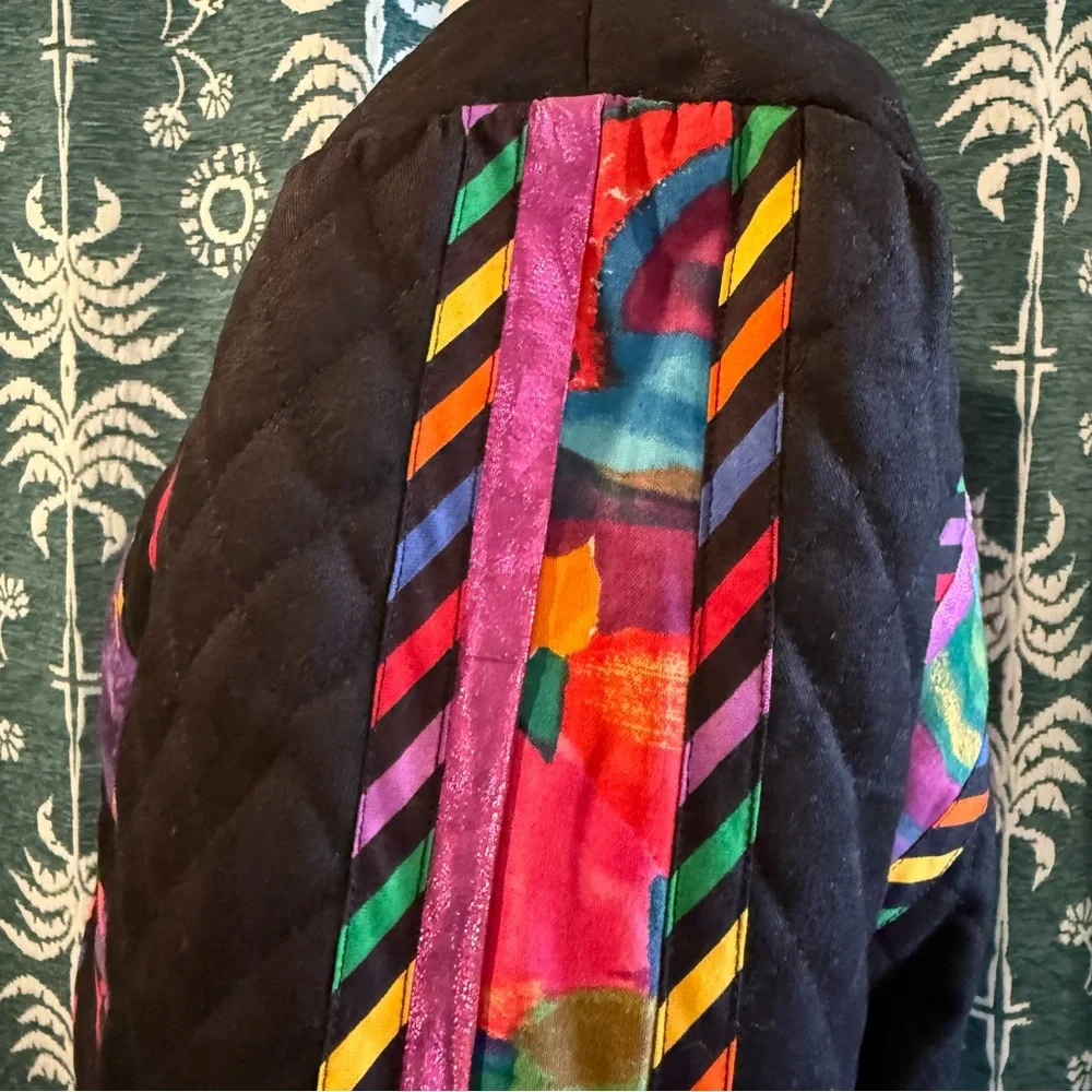 Marie Studer Design Vintage Colorful Quilted Geometric Cropped  Jacket USA Small